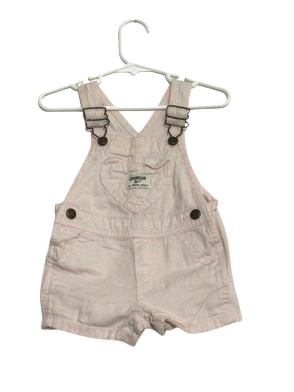 OshKosh B'gosh Pale Pink Heart Shortall Romper Size 12m Canvas Baby